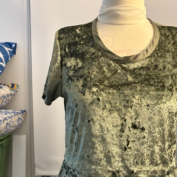 Luxurious Olive Velvet Short Sleeve Top - Picture 3 of 10